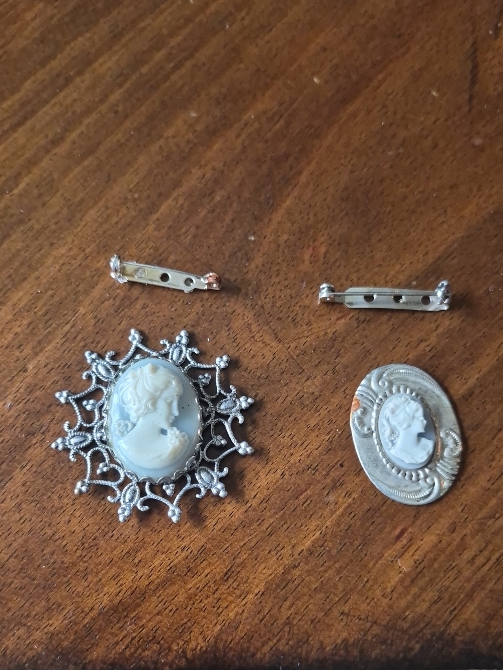 Vintage-Inspired Silvertone Cameo Brooches Both In Need Of Repair